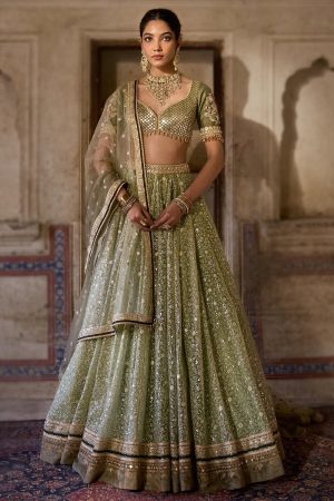 zehave green floral embroidered lehenga se