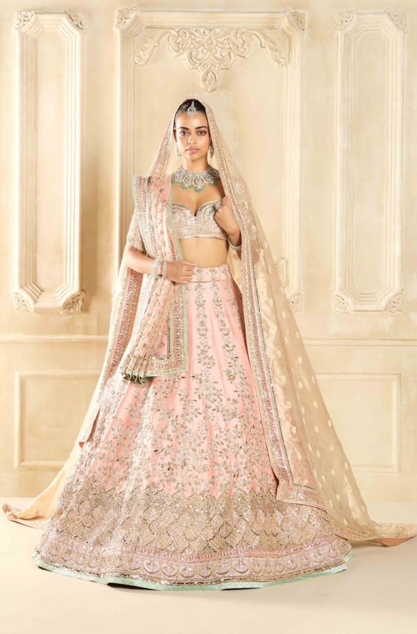 zehave peach silk embroidered lehenga set1
