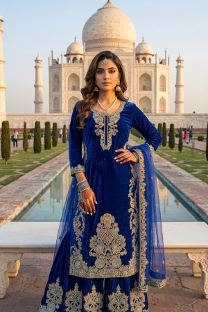hand embroidered silk & velvet formal ensemble