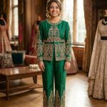 elegant emerald green hand embroidered formal suit
