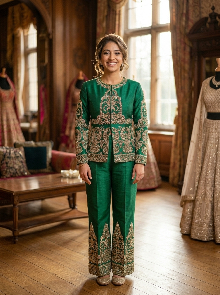 elegant emerald green hand embroidered formal suit elegant emerald green hand embroidered formal suit