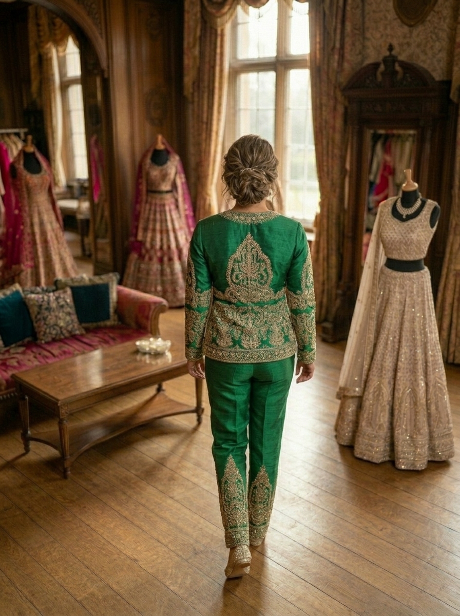 elegant emerald green hand embroidered formal suit elegant emerald green hand embroidered formal suit