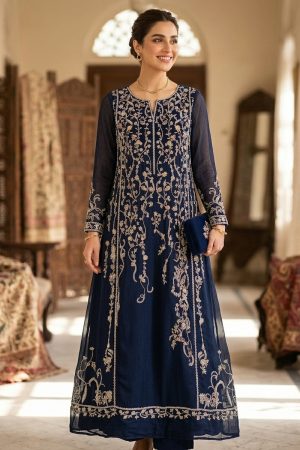 midnight sultana: hand embellished navy chiffon pishwas